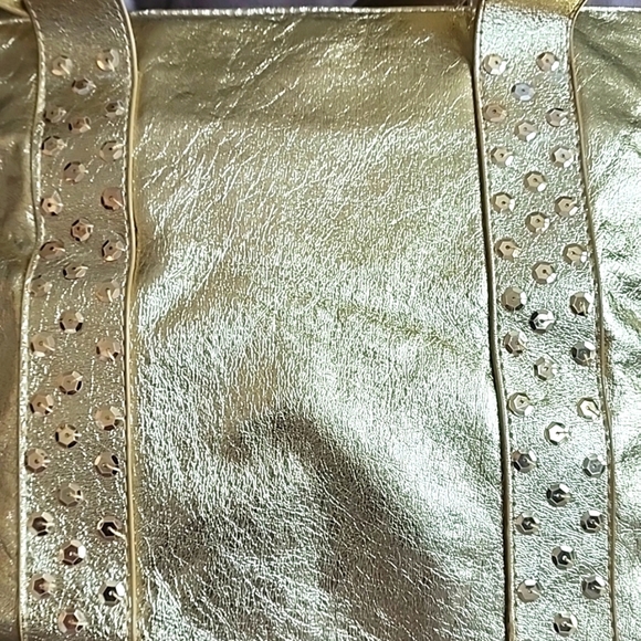 NWOT, UNION BLUE Metallic Gold Purse, w/ Gold Sequins, 3 Compartments 😍 - Picture 3 of 11